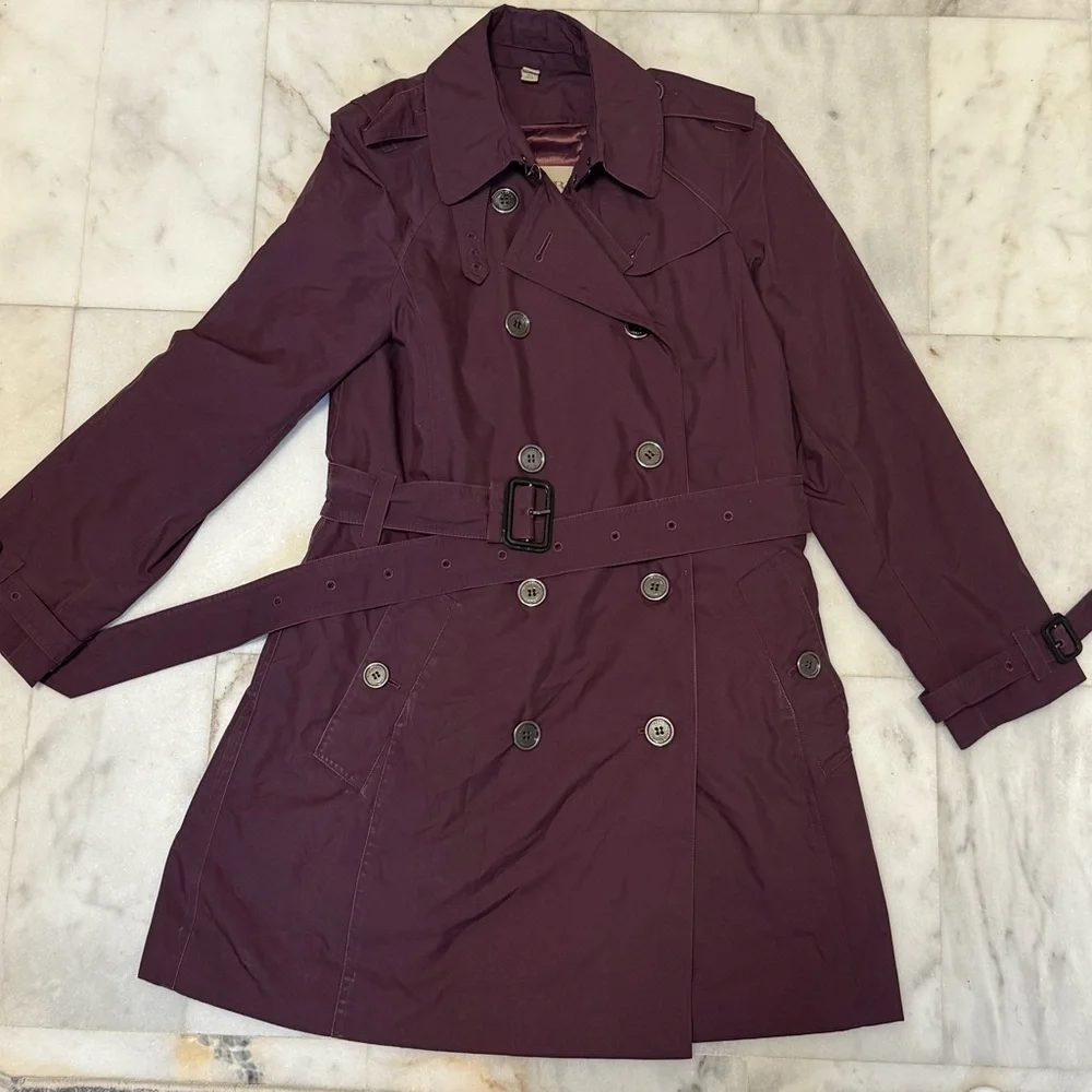 Deep Maroon Women's Burberry Trench Coat - Picture 3 of 15